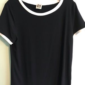 Navy blue white/gold accent blouse